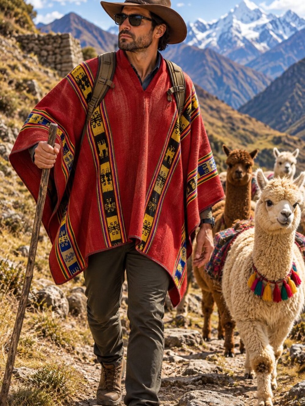 Antique Andean Poncho – Traditional Peruvian Woven Men’s Cape, Rustic Inca Texti